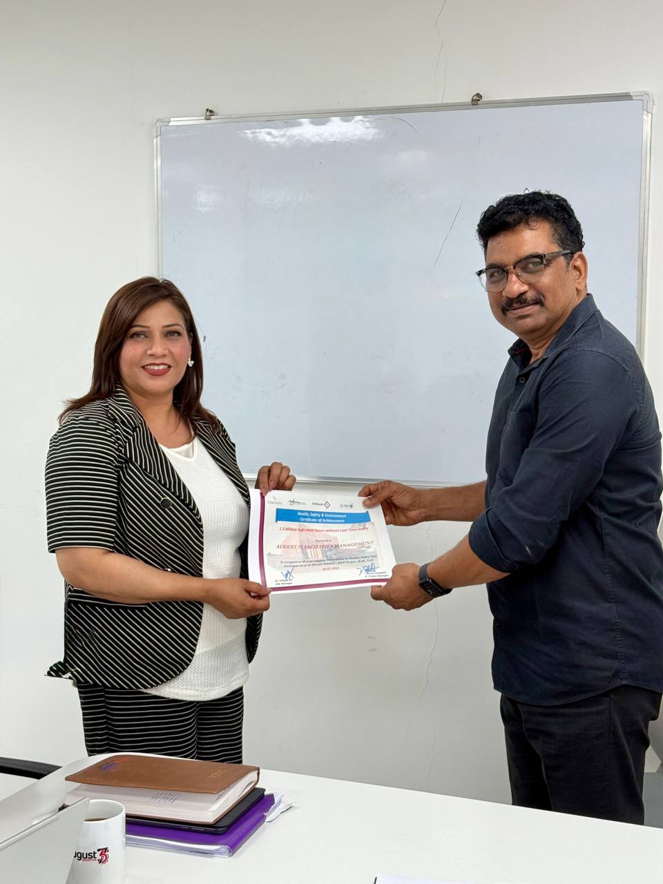 August75 HSE certificate 1.5 million safe man hours